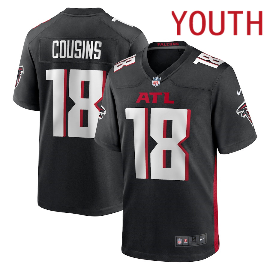 Youth Atlanta Falcons 18 Kirk Cousins Nike Black Game Player NFL Jersey